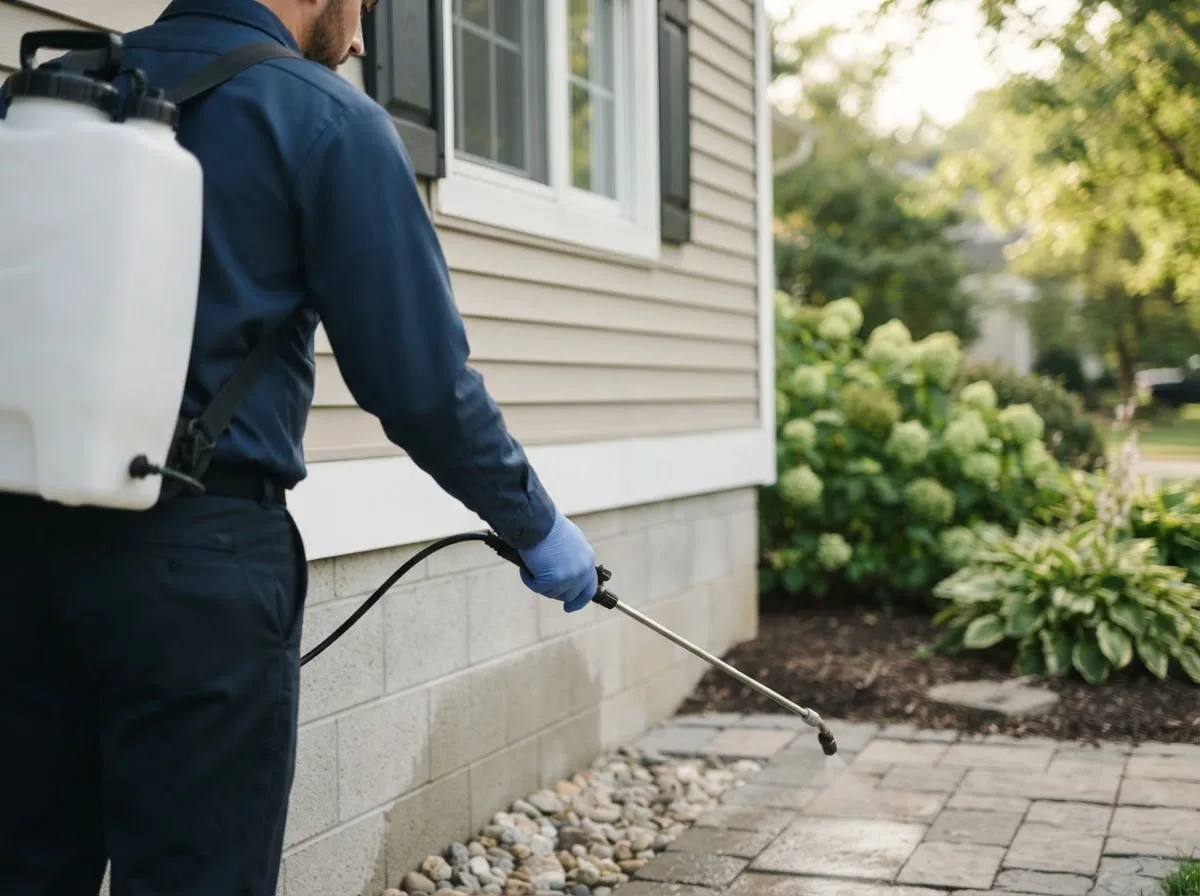 Pest control technician inspecting a home in Star Lake, WI